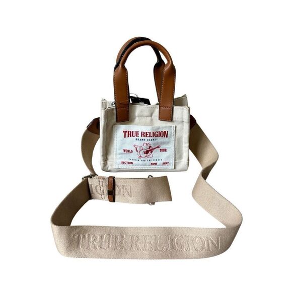 NEW True Religion Canvas Mini Tote Bag Natural Cream - Picture 4 of 13